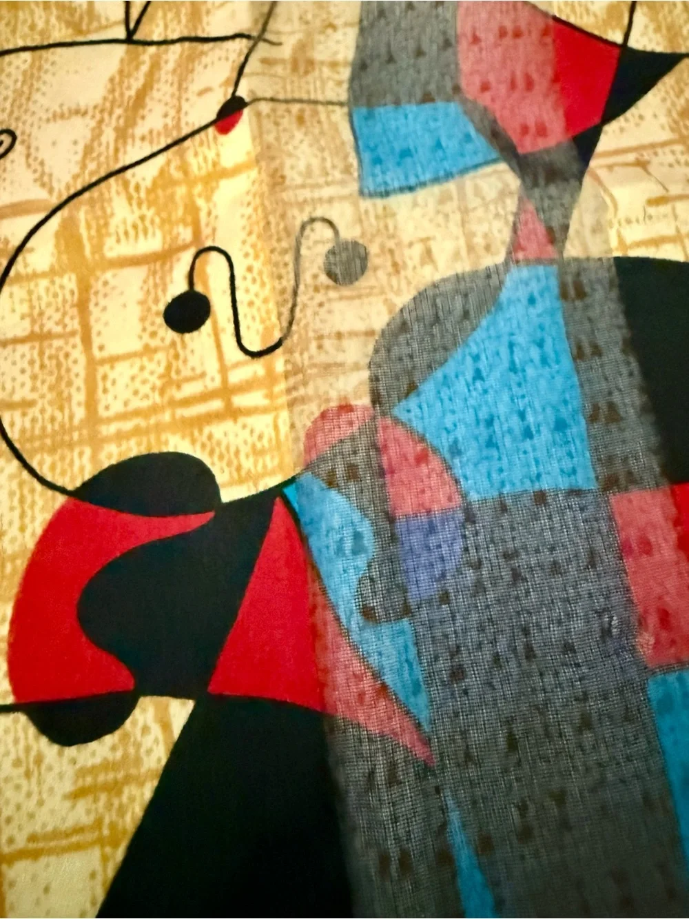 Vintage 70's Square Scarf featuring an abstract surrealist print by Joan Miro
